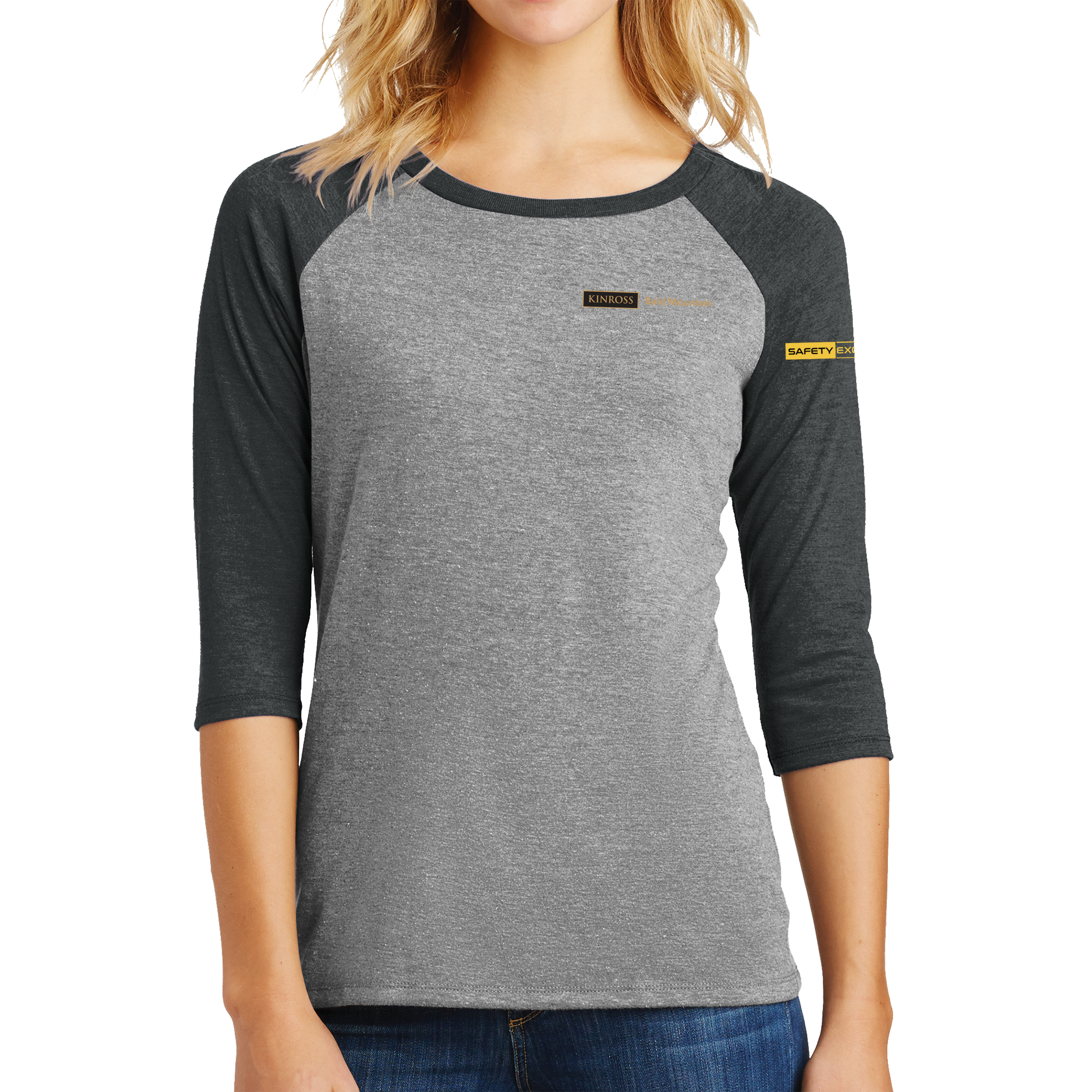 District Made Ladies Perfect Tri 3/4-Sleeve Raglan - Bald Mountain Safety Excellence