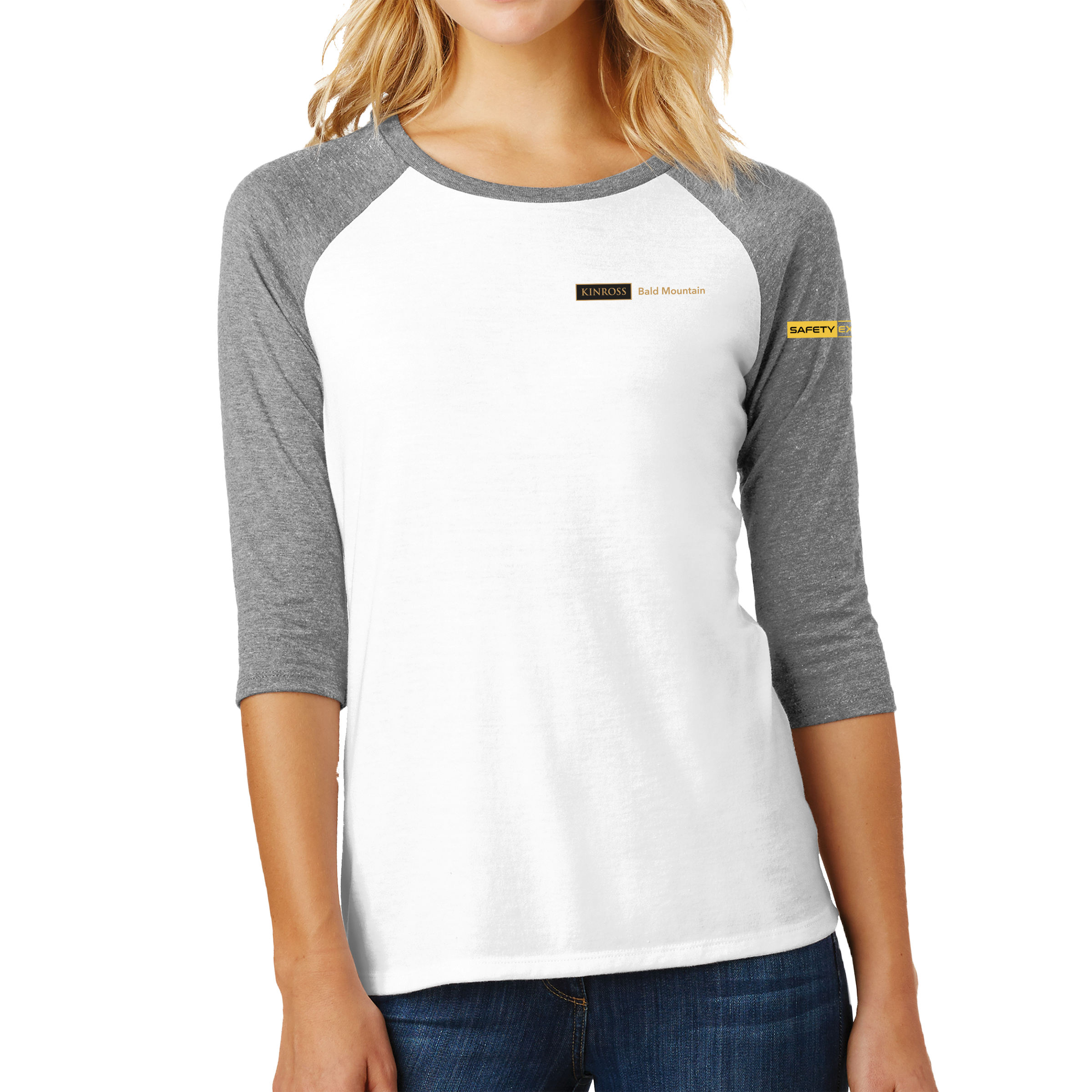 District Made Ladies Perfect Tri 3/4-Sleeve Raglan - Bald Mountain Safety Excellence