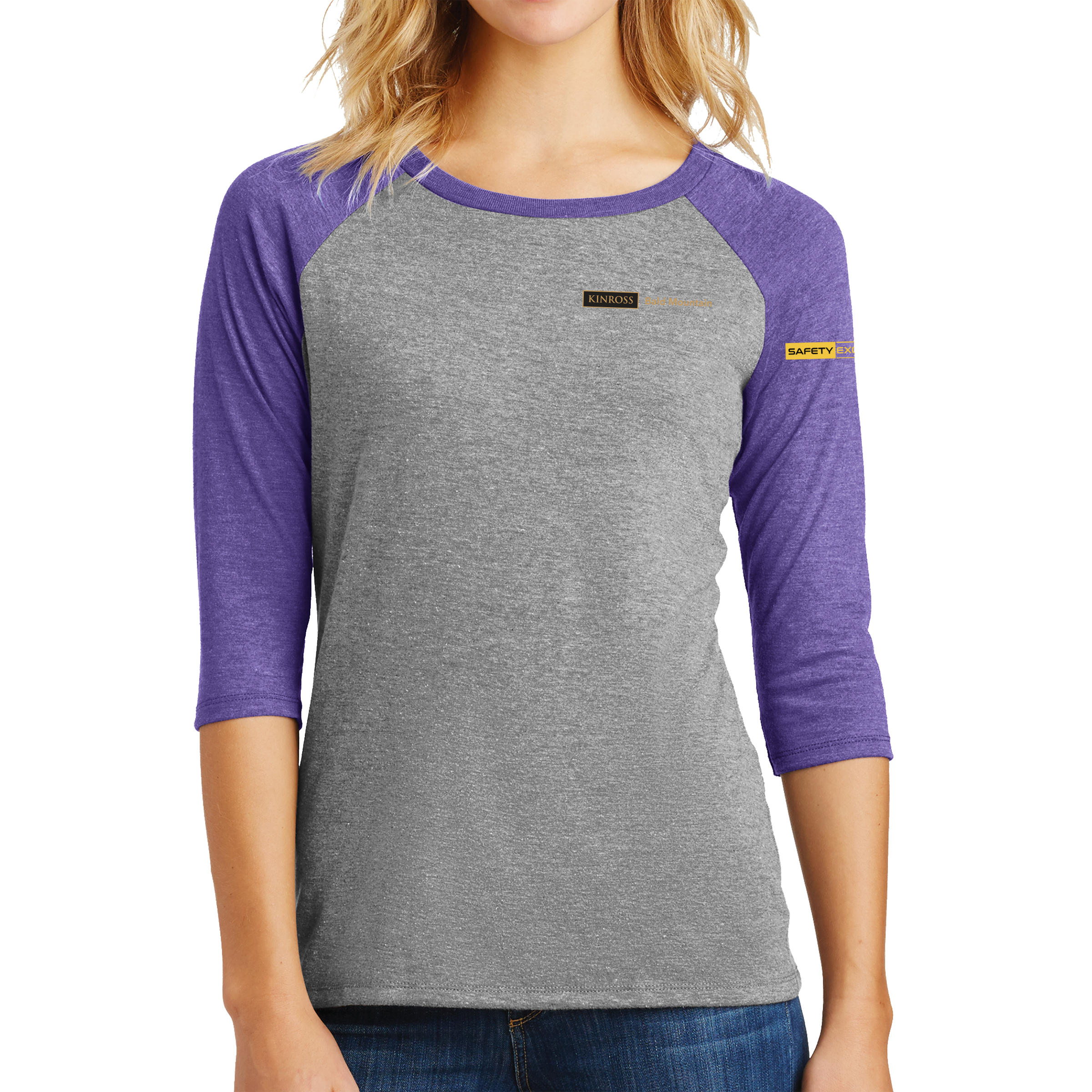 District Made Ladies Perfect Tri 3/4-Sleeve Raglan - Bald Mountain Safety Excellence